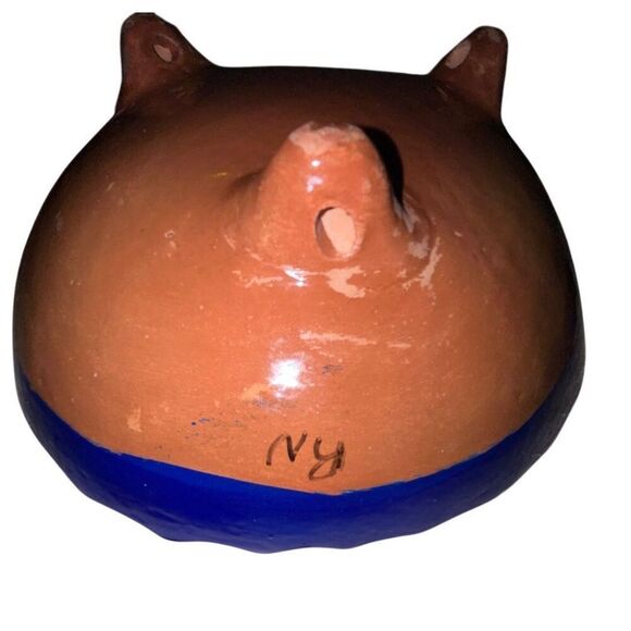 Mexican Folk Art Terra Cotta Hand Painted Pottery Blue Floral Footed Dish Set - Picture 5 of 7